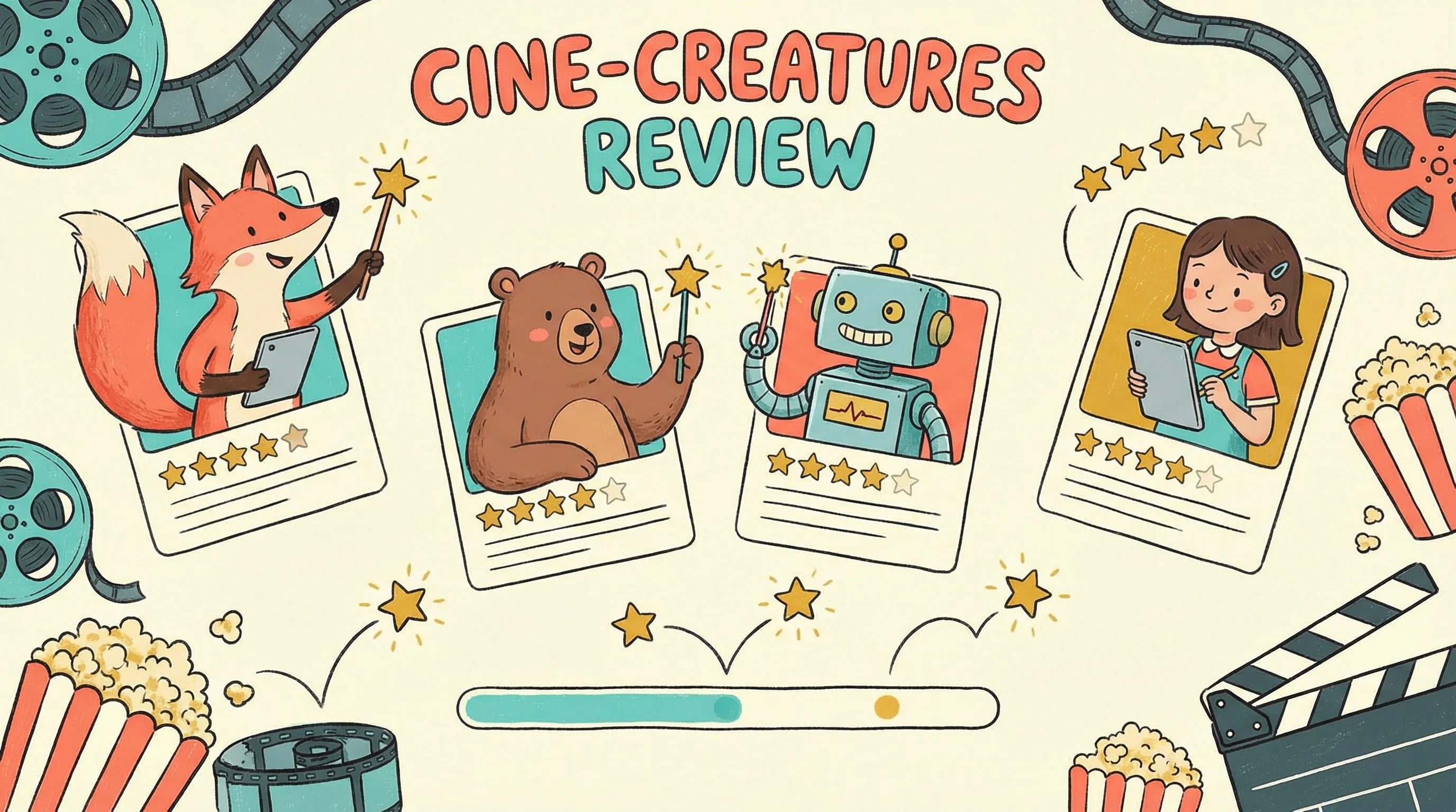 小二先生在线评审系统插画 - 动画角色进行作品评分和评论